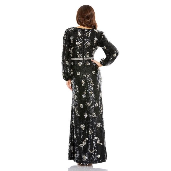 NWT MAC DUGGAL EMBELLISHED WRAP OVER BISHOP SLEEVE GOWN $1598 - Picture 2 of 11